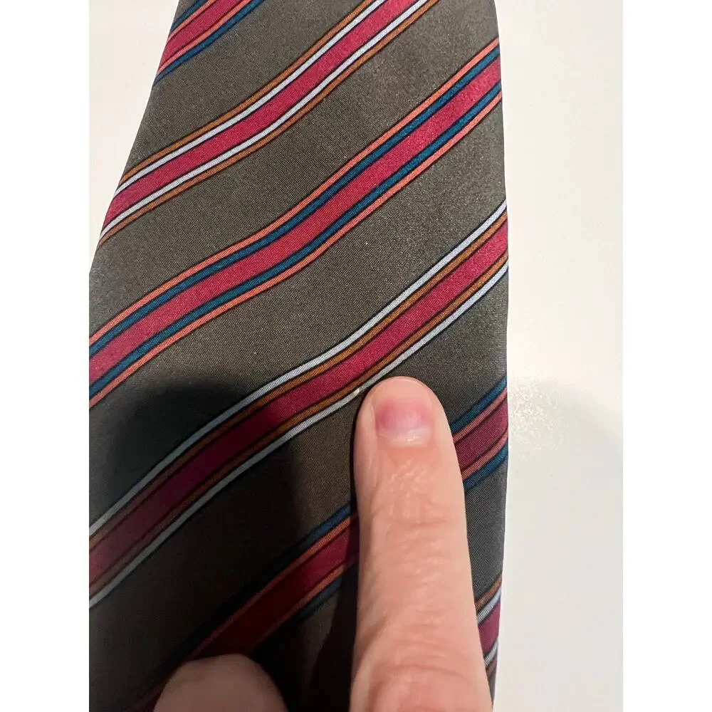 Ermenegildo Zegna Men’s Silk Necktie Dark Gray Red Gold JL